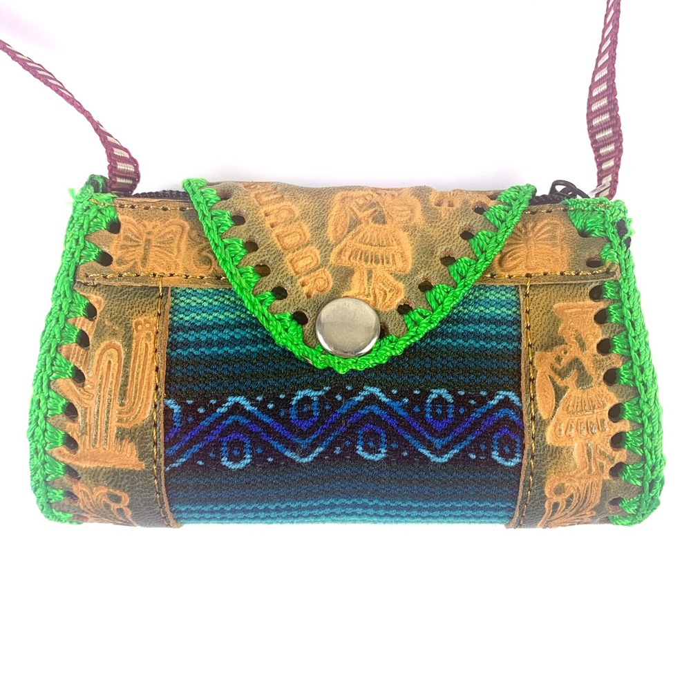 Hand Tooled Leather Child Mini Purse Ecuador Llama Cactus Butterfly Zip Snap